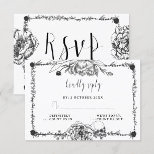Gothic Hand drawn Flowers Skull RSVP card