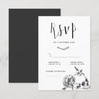 Gothic Hand drawn Flowers Skull RSVP card