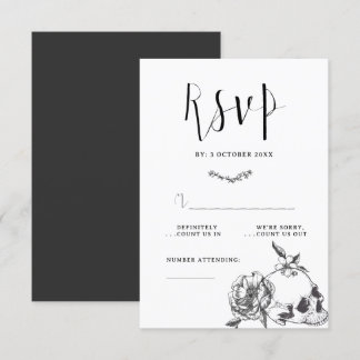 Gothic Hand drawn Flowers Skull RSVP card