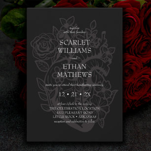 Gothic Handfasting Black Floral Heart Elegant Invitation