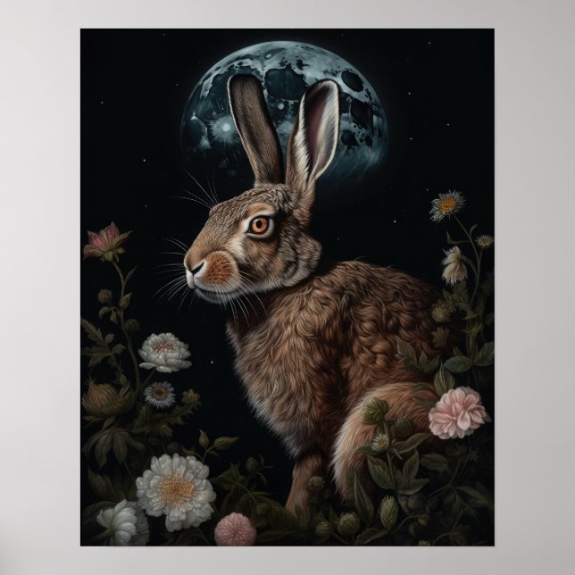 Gothic Hare And Moon Art Print Poster (Devant)