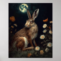 Gothic Hare And Moon Art Print Poster