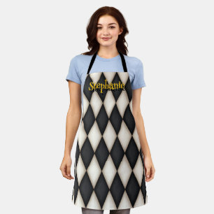 Gothic Harlequin Pattern Playful Personalized Name Apron