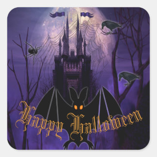 Gothic Haunted Castle Happy Halloween Square Sticker