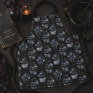 Gothic Haunted Cupcakes & Hearts Black Apron