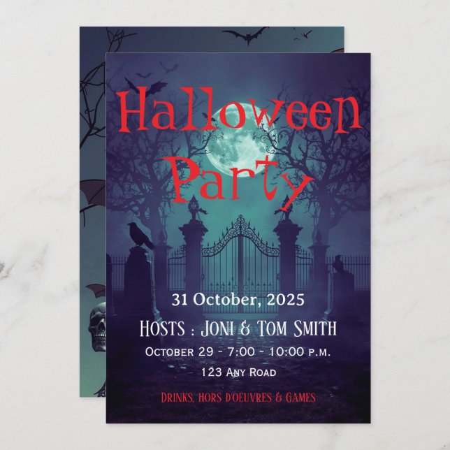 Gothic Haunted Gate Invitation | Spooky Halloween  (Devant / Derrière)