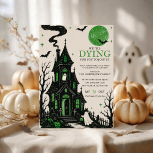 Gothic Haunted House Halloween Witch Green Invitation