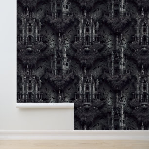 Gothic Haunted Houses and Bats Halloween Wallpaper