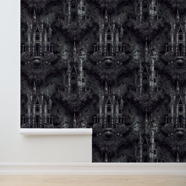Gothic Haunted Houses and Bats Halloween Wallpaper (Application)