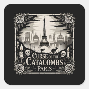 Gothic Haunted Skyline Paris Halloween Design    Square Sticker