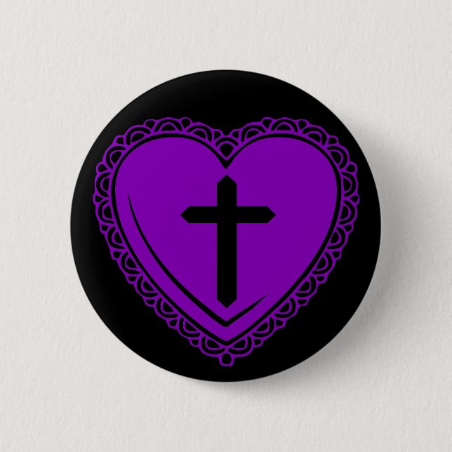 Gothic Heart & Cross (Black + Purple) 2 Inch Round Button (Front)