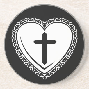 Gothic Heart + Cross Coasters (Black + White)