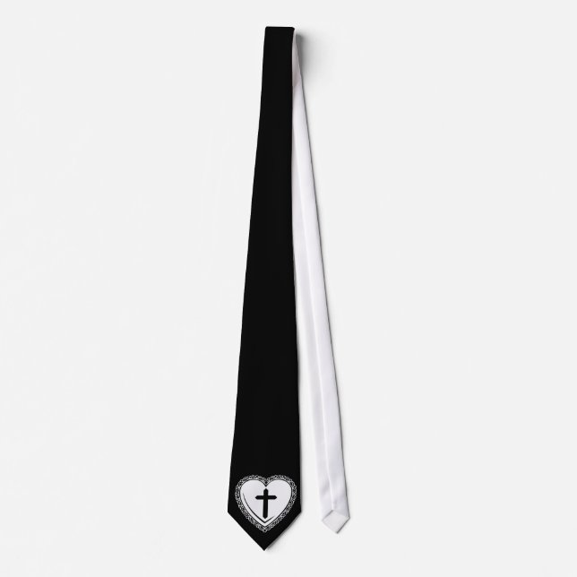 Gothic Heart + Cross Tie (Black + White) (Front)