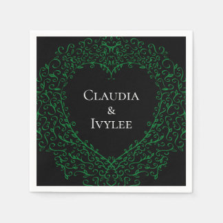 Gothic Heart-Paper Napkin Green & Black 2