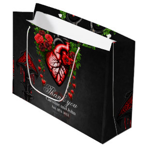 Gothic heart red flowers.  large gift bag