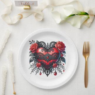 Gothic Heart Valentine Paper Plates
