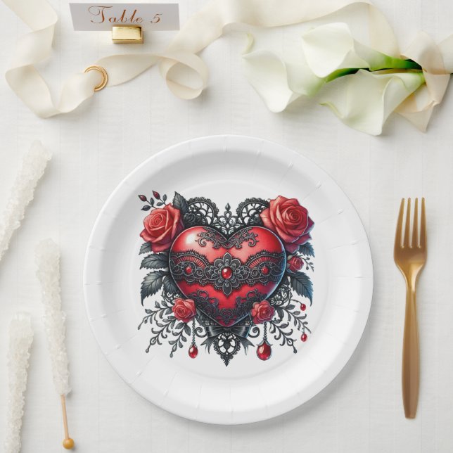 Gothic Heart Valentine Paper Plates (Wedding)