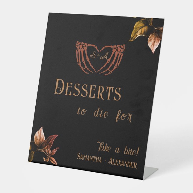 Gothic Heart Whimsigoth Copper Wedding Desserts Pedestal Sign (Front)