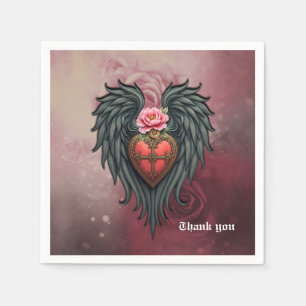 Gothic Heart with Bloom and Wings. Napkin