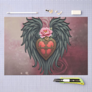 Gothic Heart with Bloom and Wings.  Tissue Paper