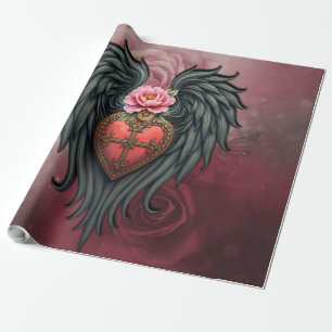Gothic Heart with Bloom and Wings. Wrapping Paper