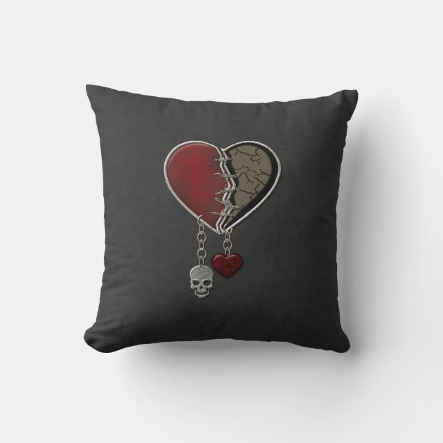 Gothic Heart with Skull Throw Pillow (Front)