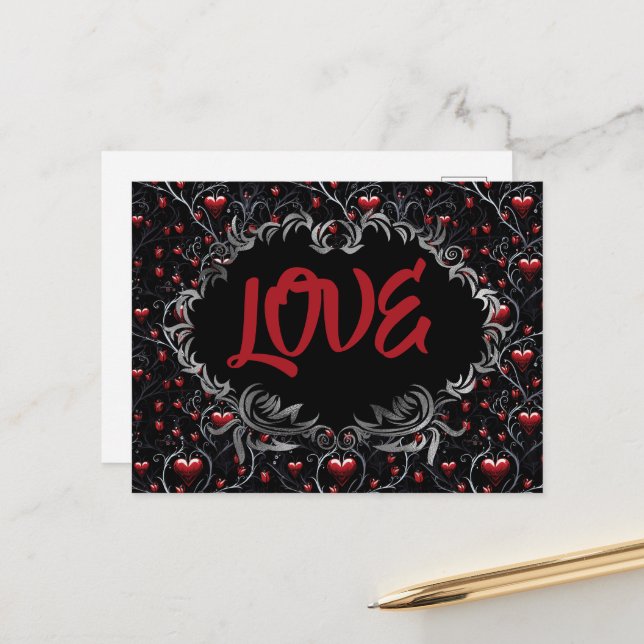 Gothic Hearts LOVE Valentine  Postcard (Front/Back In Situ)