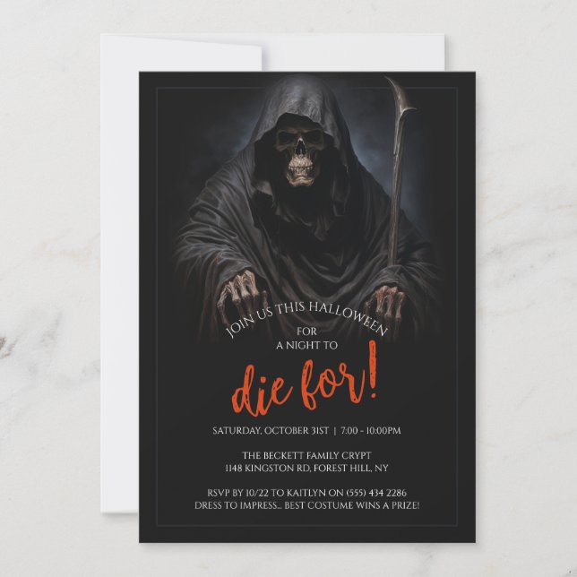 Gothic Horror Grim Reaper Throne Invitation (Front)