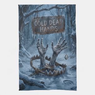 Gothic Horror Illustration of Frozen Hands Kitchen Towel