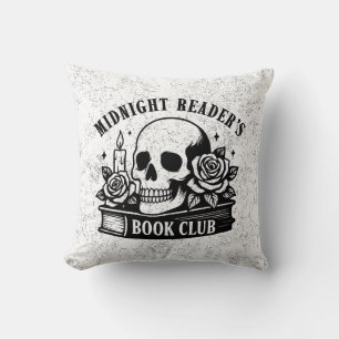 Gothic Horror Midnight Reader's Skull Book Lover Throw Pillow