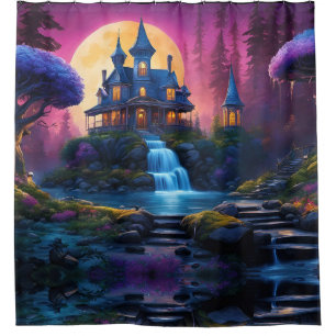 Gothic House on Hill with Waterfalls