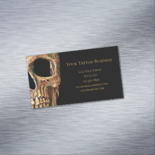 Gothic Human Half Skull Brown Green Tattoo Shop Magnetic Business Card