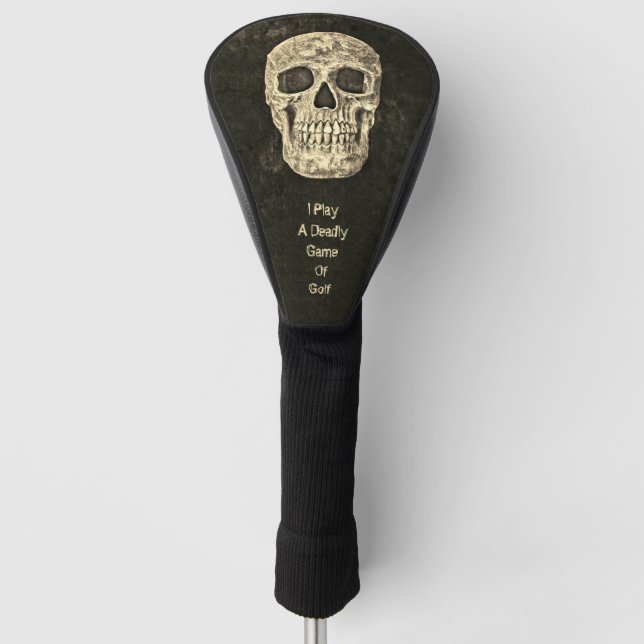 Gothic Human Skull Beige Black Texture Grunge Golf Head Cover (Front)