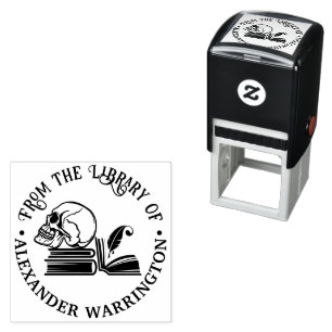 Gothic Human Skull Books Quill Library Book Name Self-inking Stamp