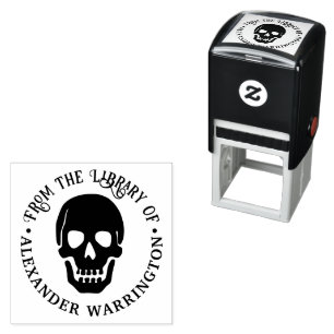 Gothic Human Skull “from the library of” Book Name Self-inking Stamp