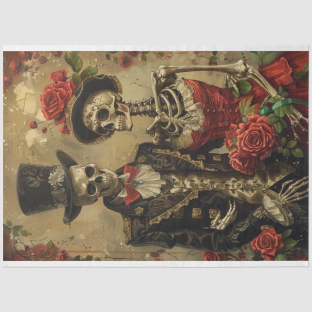 Gothic Husband Wife Skeleton Decoupage  Tissue Paper (Front)