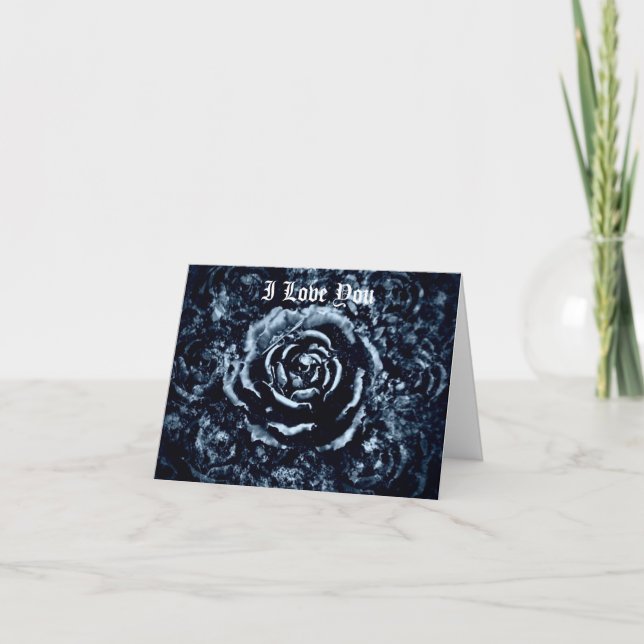 Gothic I love you romantic blue rose card (Front)