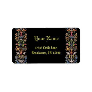Gothic Illuminated Floral Medieval Art Label