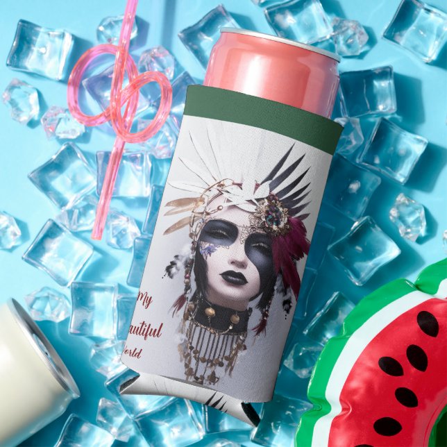  Gothic Indian Headdress Art: Strength Power - Seltzer Can Cooler (In Situ Summer)