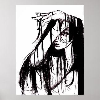 Gothic Ink Woman Dark Illustration Horror Artwork Poster
