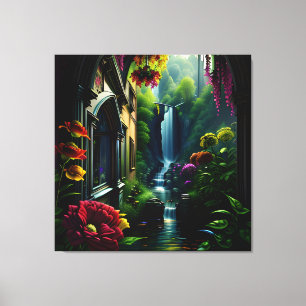 Gothic Inside Mansion Surreal Waterfall 13 Canvas Print