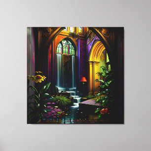 Gothic Inside Mansion Surreal Waterfall 15 Canvas Print