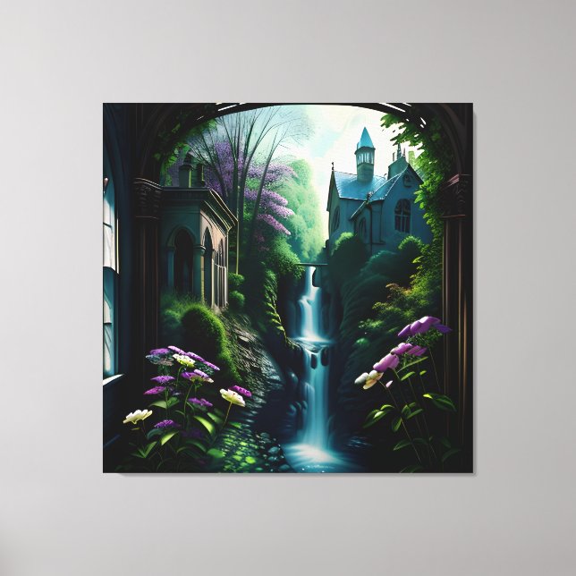 Gothic Inside Mansion Surreal Waterfall 7 Canvas Print (Front)