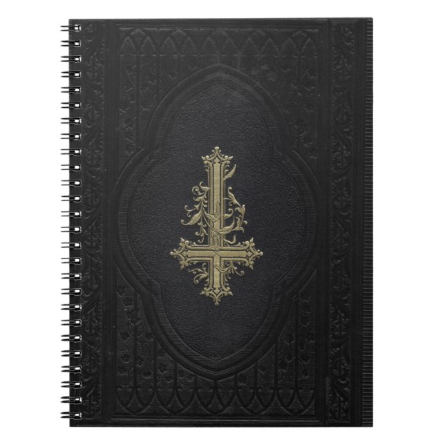Gothic Inverted Gold Cross Black Faux Leather Notebook (Front)