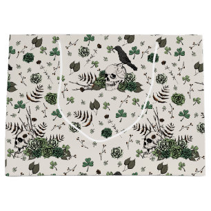 Gothic Ivory St Patricks Day Floral Skulls Irish  Large Gift Bag