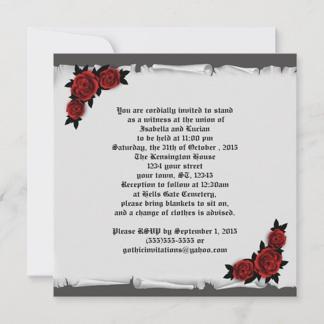 Gothic Jewelled Roses Lace Cameo Invitation (Front)