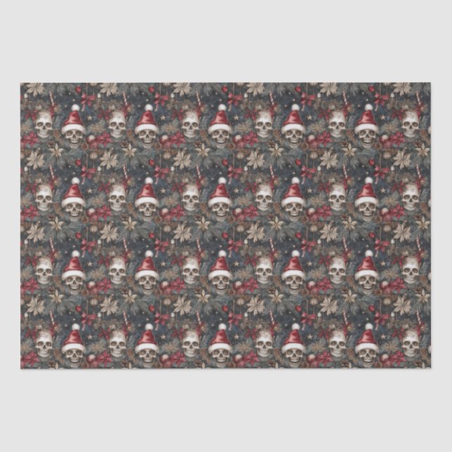 Gothic jolly skulls in Santa Hats Christmas Tissue Paper (Front)
