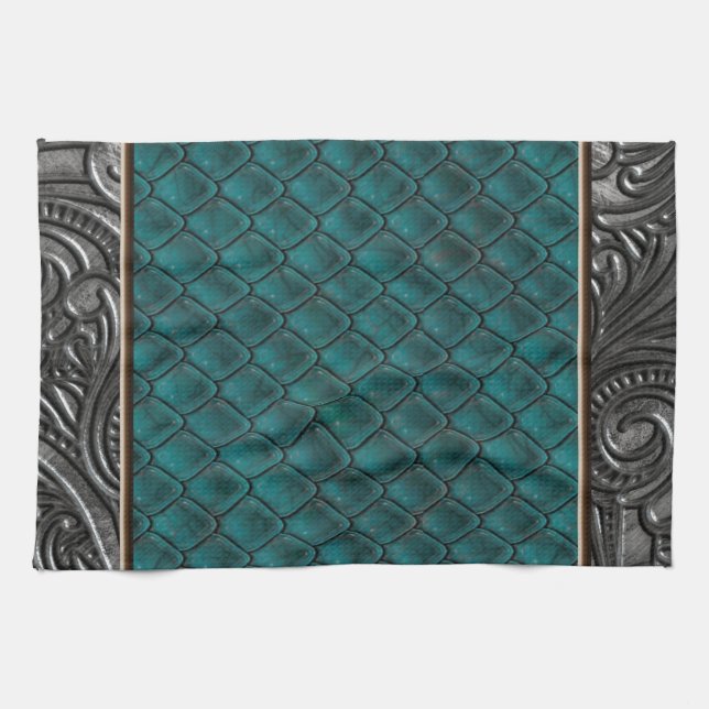 Gothic Killer Teal Kitchen Towel (Horizontal)