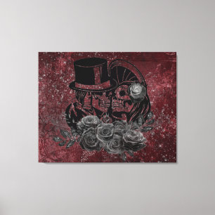 Gothic Kissing Skulls Couple And Blood Red Eternal Canvas Print