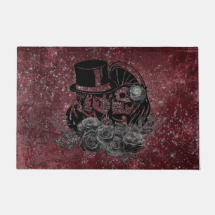 Gothic Kissing Skulls Couple And Blood Red Eternal Doormat